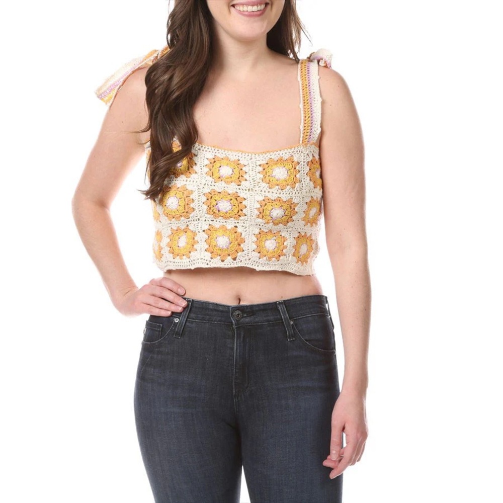 Sage the label Cream Floral Crochet Tank Top